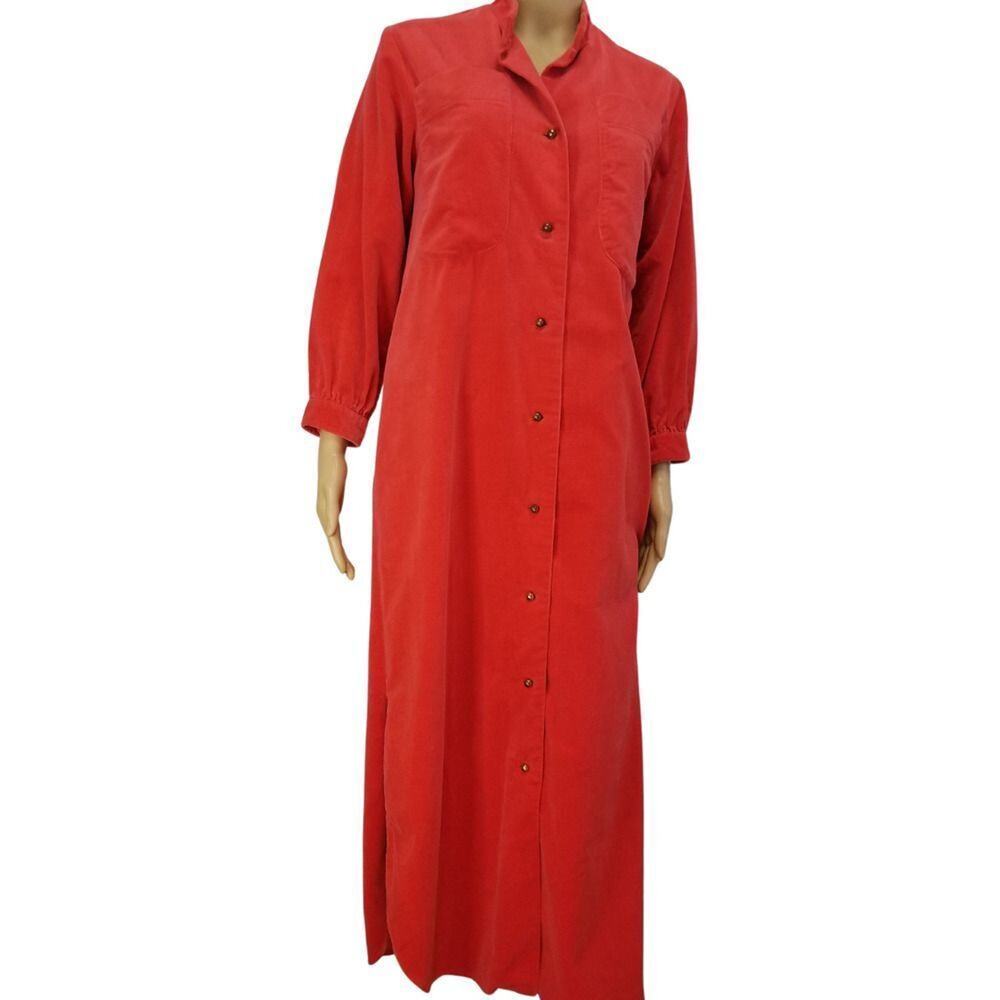 VINTAGE VELVET Boho Long Red Jacket Floor Length Side Slits Gold Button SZ Small